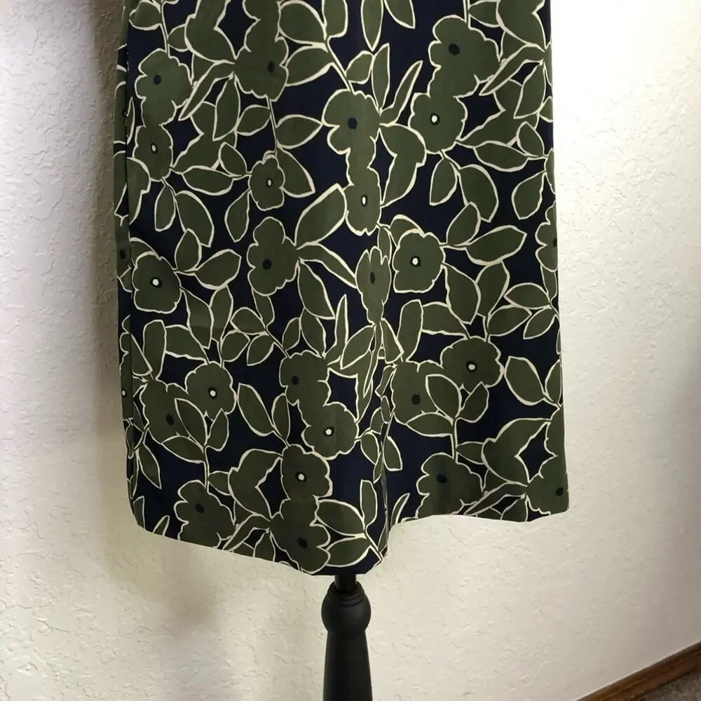 Banana Republic olive green navy blue floral v neck shift dress size 6